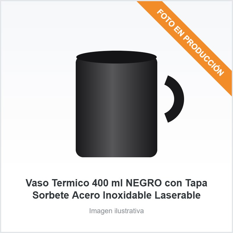 Vaso Termico 400 ml NEGRO con Tapa Sorbete Acero Inoxidable Laserable