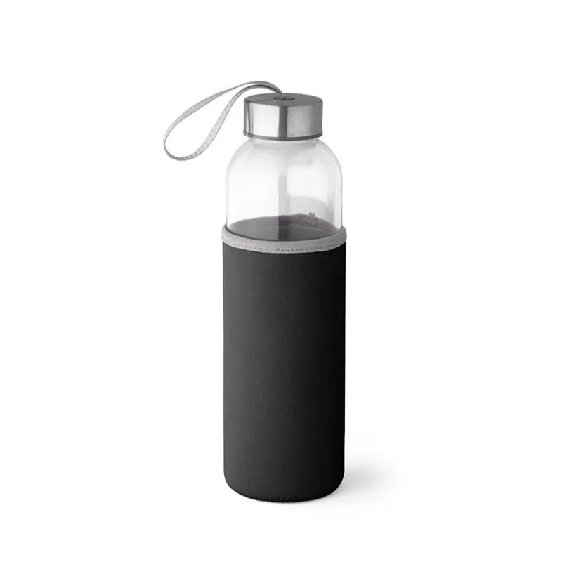 [6547] BOTELLA RAISE CRISTAL 520 ML CON FUNDA NEGRO 6.5 X 22.5 CM - Para DTF UV - SERIGRAFIA