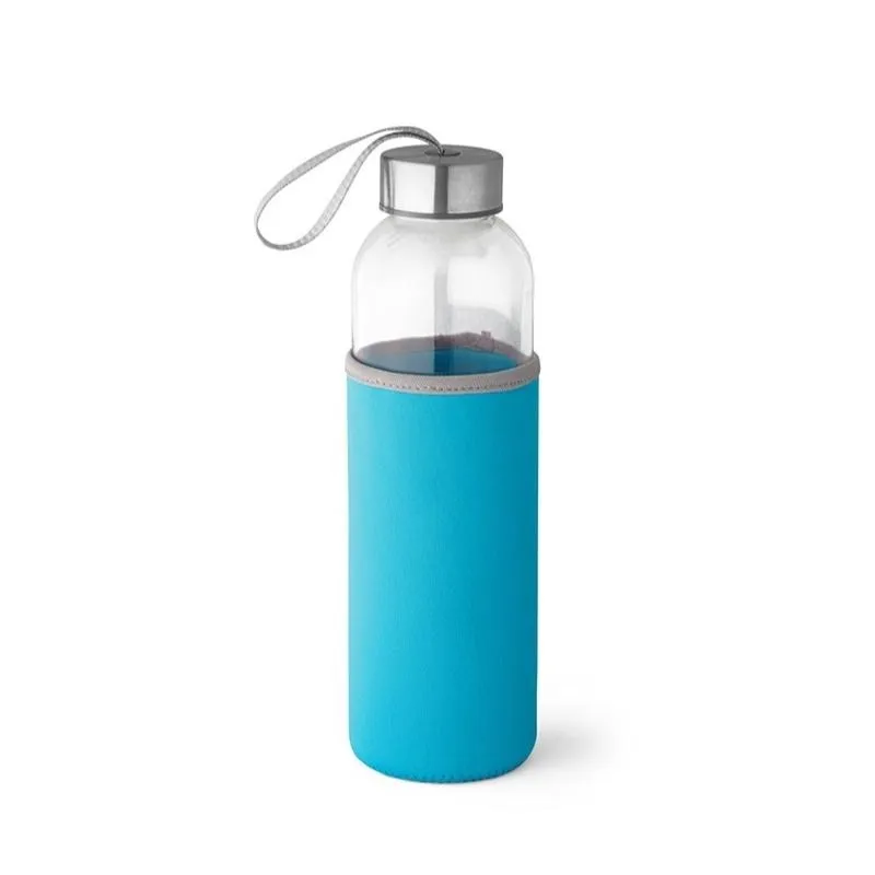 [6549] BOTELLA RAISE CRISTAL 520 ML CON FUNDA CELESTE 6.5 X 22.5 CM - Para DTF UV - SERIGRAFIA