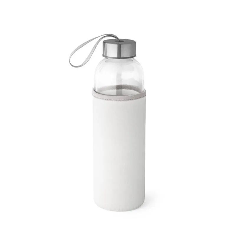 [6550] BOTELLA RAISE CRISTAL 520 ML CON FUNDA BLANCA 6.5 X 22.5 CM - Para DTF UV - SERIGRAFIA