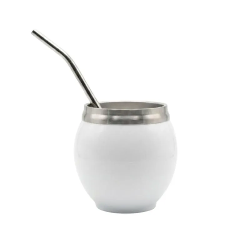 [6652] Mate Sublimable de Aluminio con Bombilla Metálica Blanco