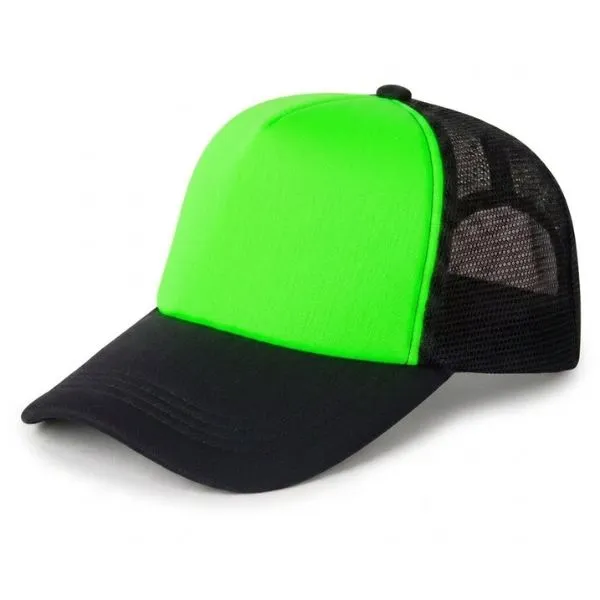 [1235] G06 Gorra Trucker Vicera y Red NEGRA Frente VERDE FLUO