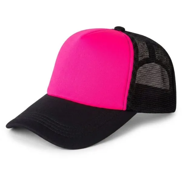 [1330] G06 Gorra Trucker Vicera y Red NEGRA Frente FUCSIA FLUO