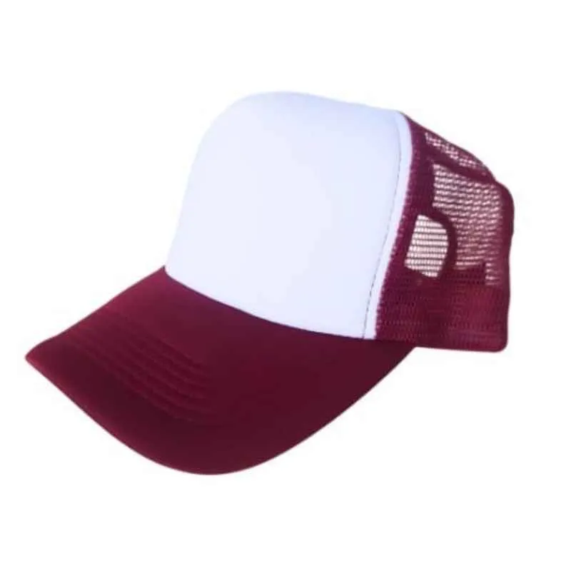 [2908] G06 Gorra Trucker Vicera y Red BORDO Frente BLANCO