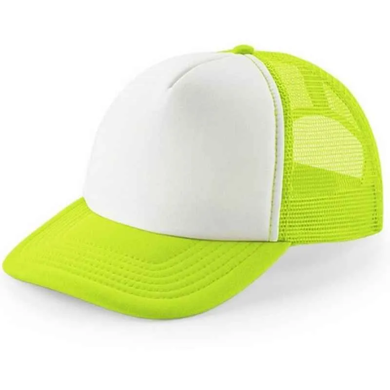 [2914] G06 Gorra Trucker Vicera y Red AMARILLO FLUO Frente BLANCO