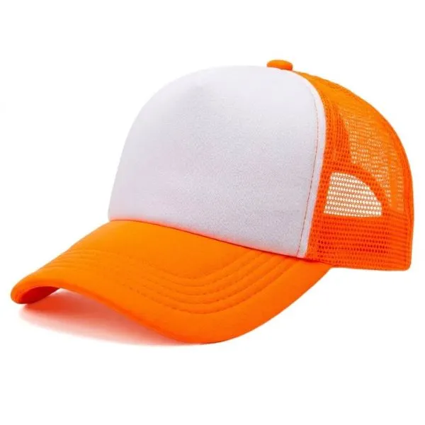 [2915] G06 Gorra Trucker Vicera y Red NARANJA FLUO Frente BLANCO