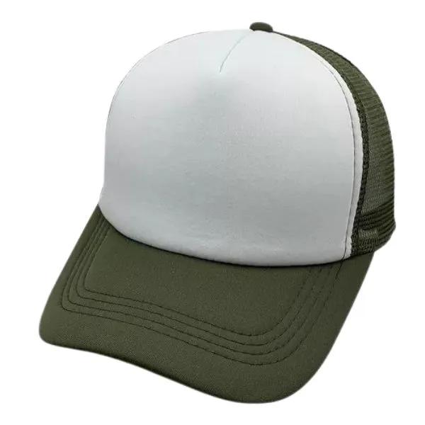[5150] G06 Gorra Trucker Vicera y Red VERDE MILITAR Frente BLANCA