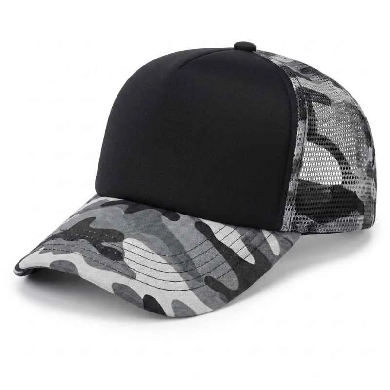 [5161] G06 Gorra Trucker Vicera y Red GRIS CAMUFLADO Frente NEGRO